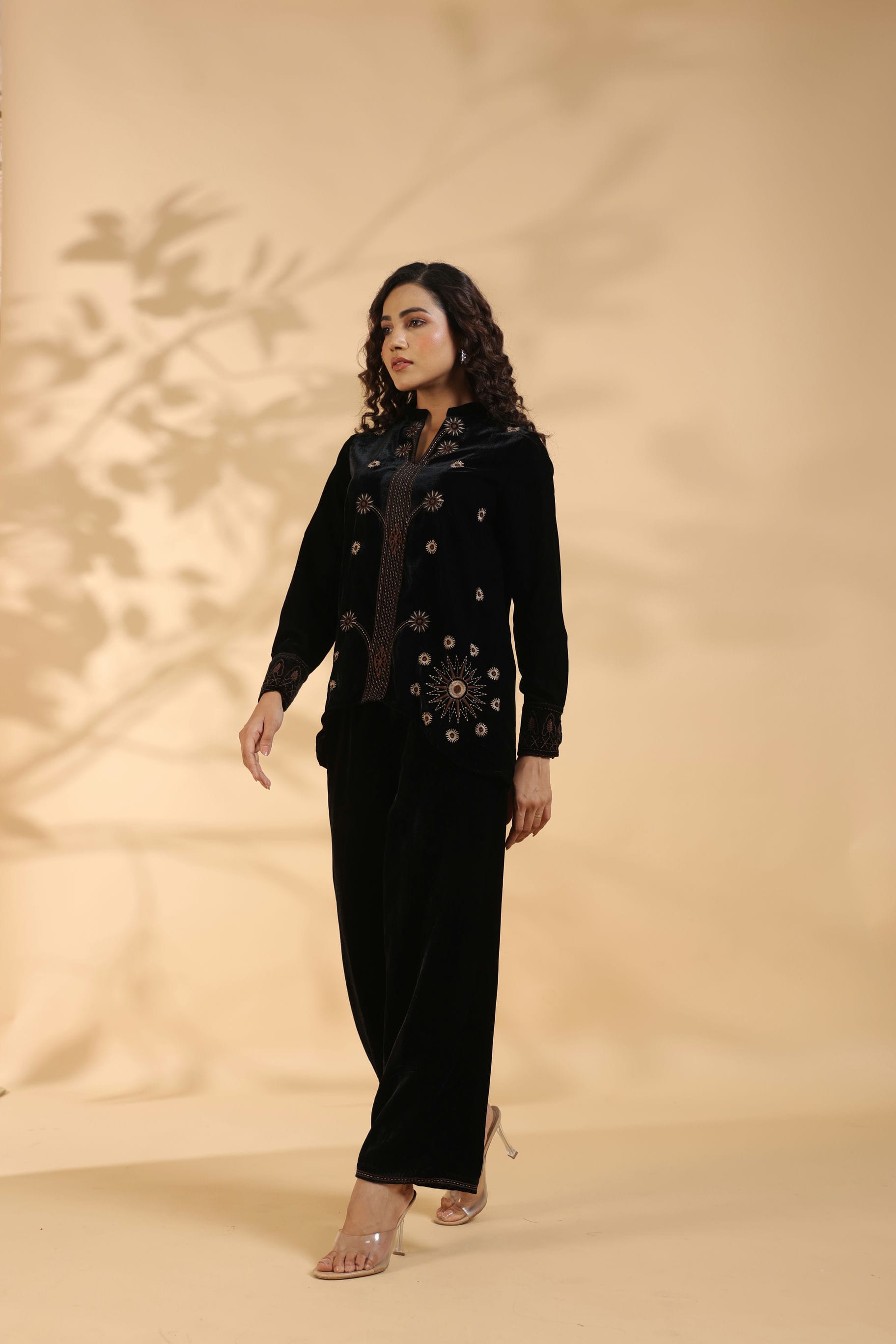 Designer Black Poly Velvet Co Ord Set