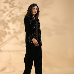 Designer Black Poly Velvet Co Ord Set
