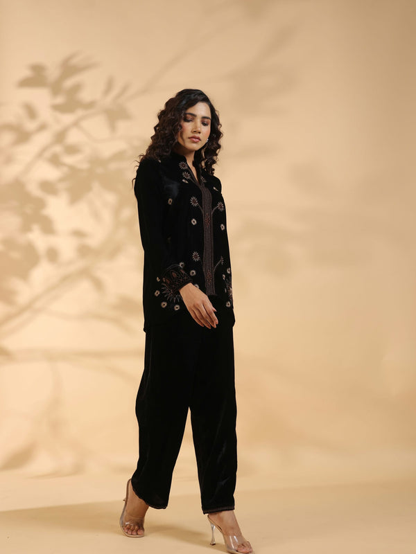 Designer Black Poly Velvet Co Ord Set