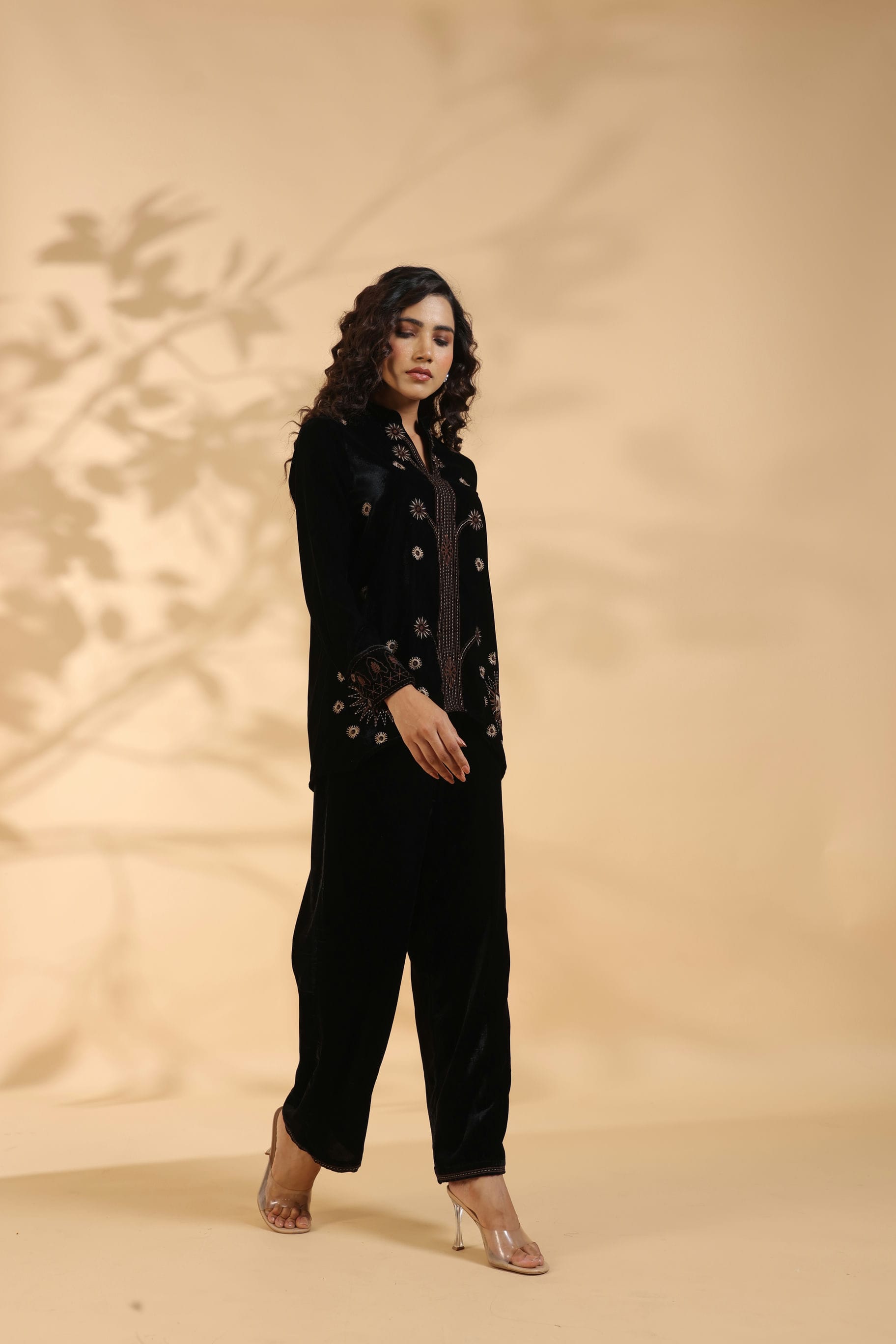 Designer Black Poly Velvet Co Ord Set