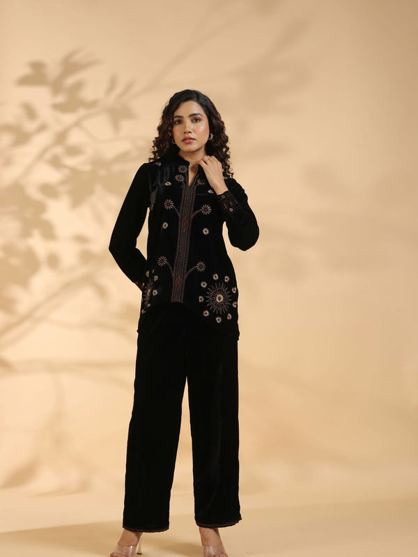 Designer Black Poly Velvet Co Ord Set