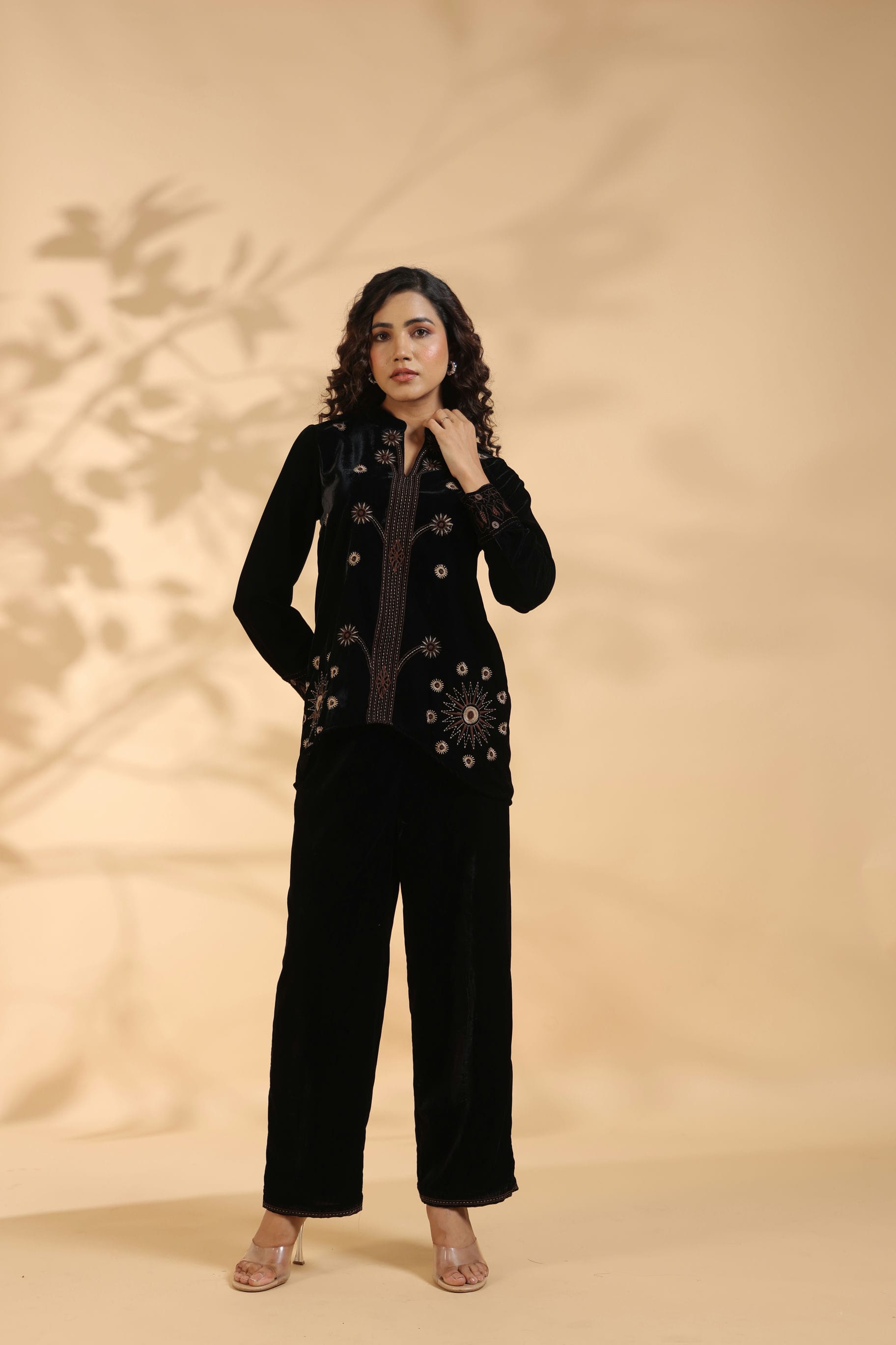 Designer Black Poly Velvet Co Ord Set