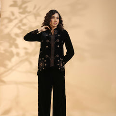 Designer Black Poly Velvet Co Ord Set