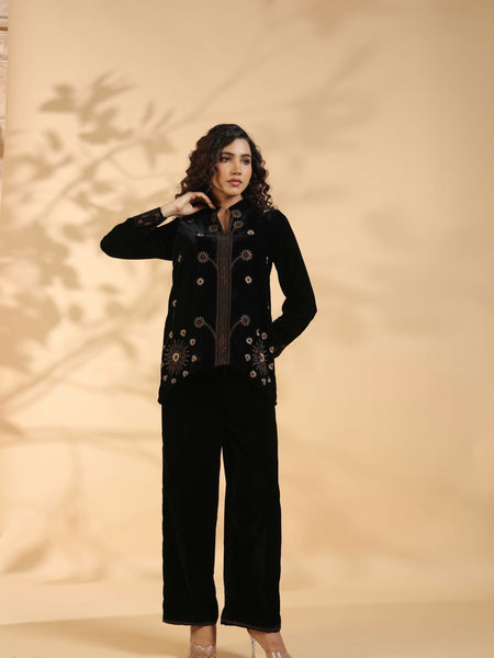 Designer Black Poly Velvet Co Ord Set