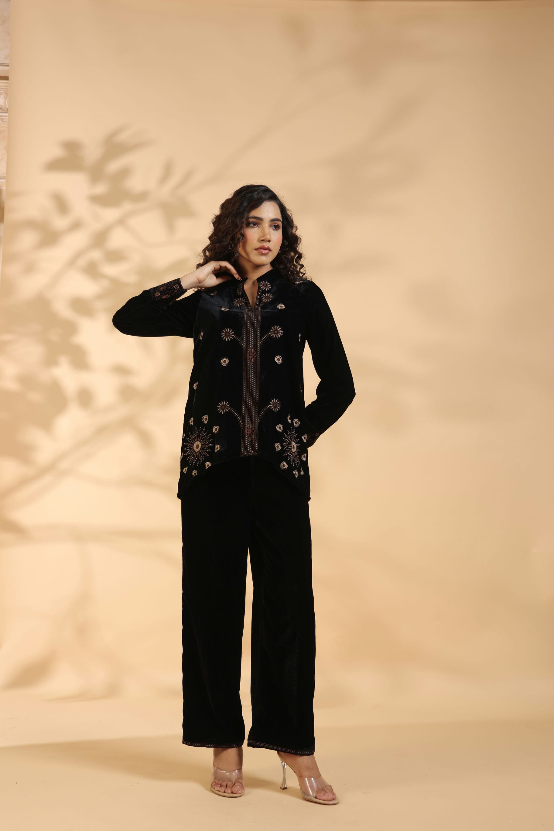 Designer Black Poly Velvet Co Ord Set