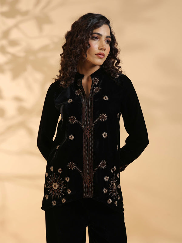 Designer Black Poly Velvet Co Ord Set