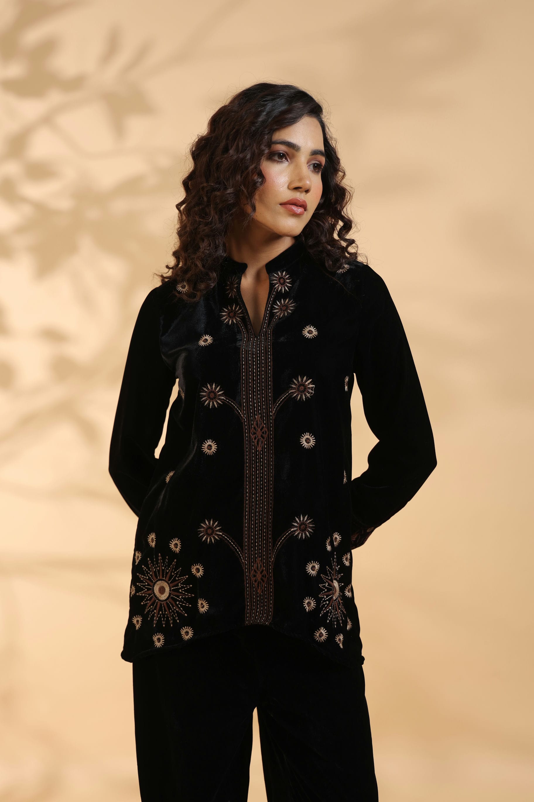 Designer Black Poly Velvet Co Ord Set