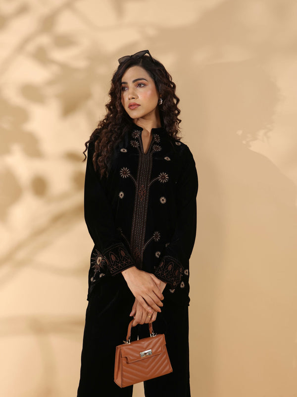 Designer Black Poly Velvet Co Ord Set