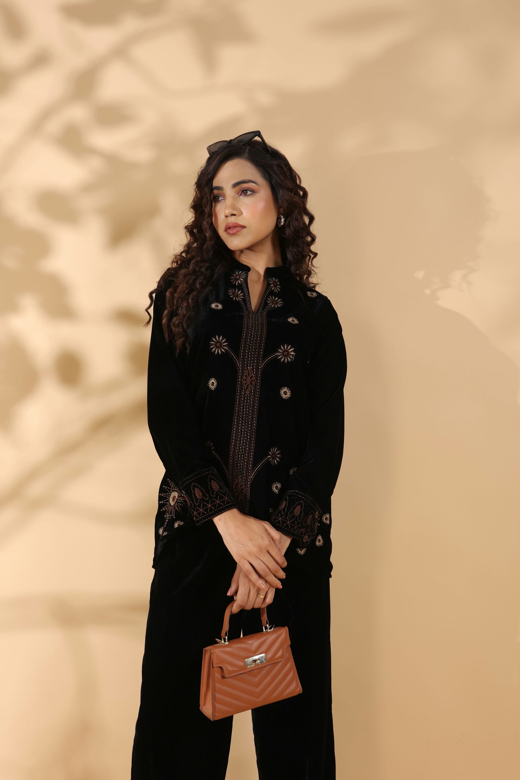 Designer Black Poly Velvet Co Ord Set