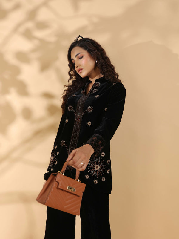 Designer Black Poly Velvet Co Ord Set