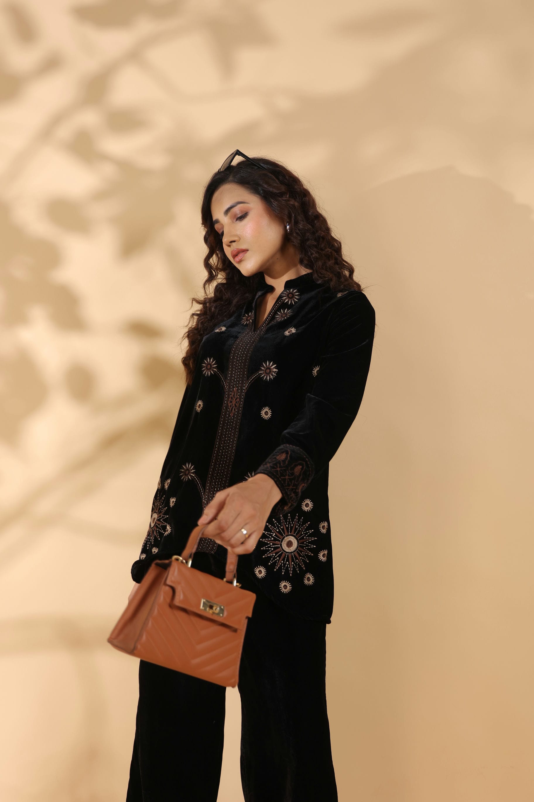 Designer Black Poly Velvet Co Ord Set