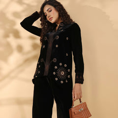 Designer Black Poly Velvet Co Ord Set