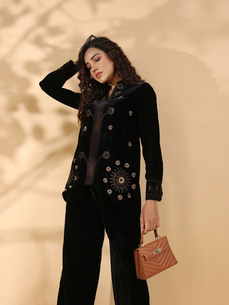 Designer Black Poly Velvet Co Ord Set