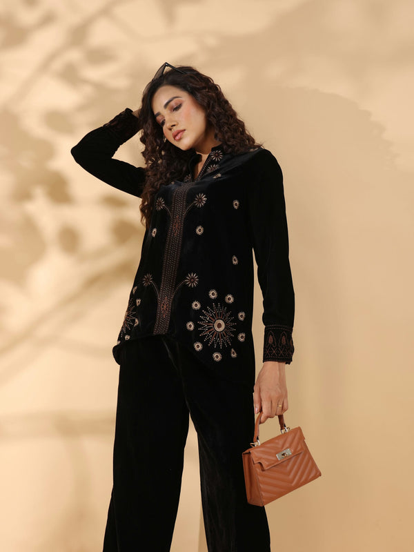 Designer Black Poly Velvet Co Ord Set