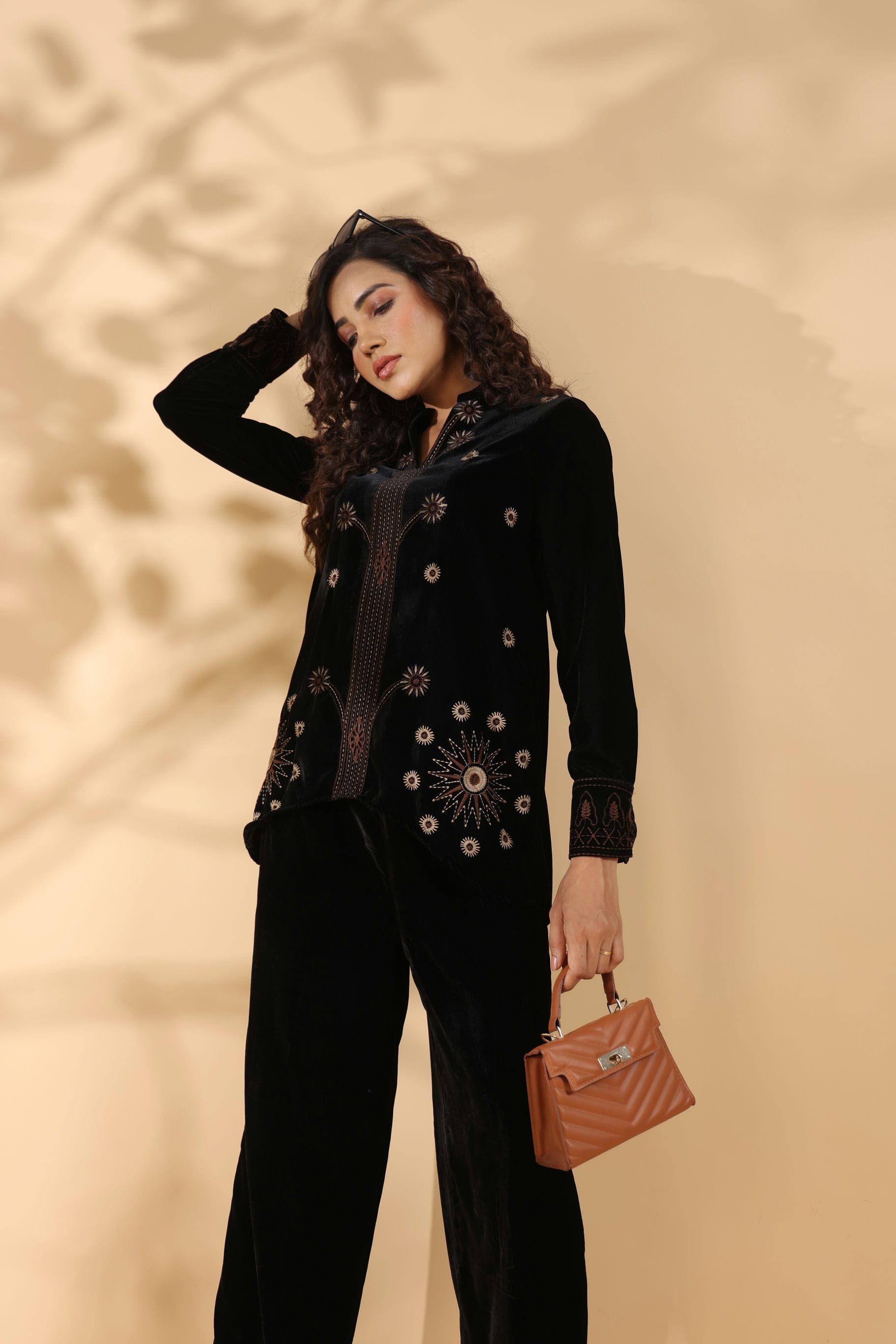 Designer Black Poly Velvet Co Ord Set