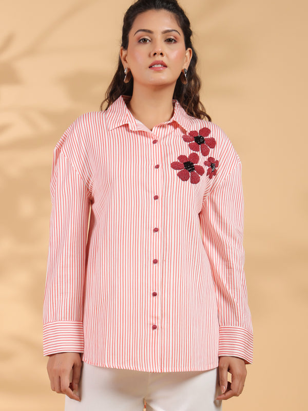 Designer Pink Embroidered Shirt