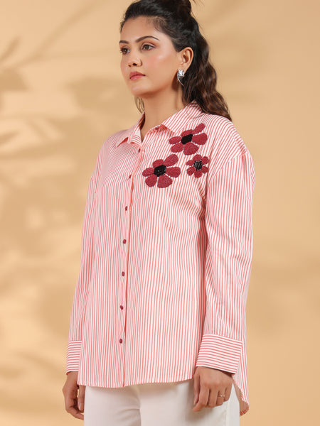 Designer Pink Embroidered Shirt