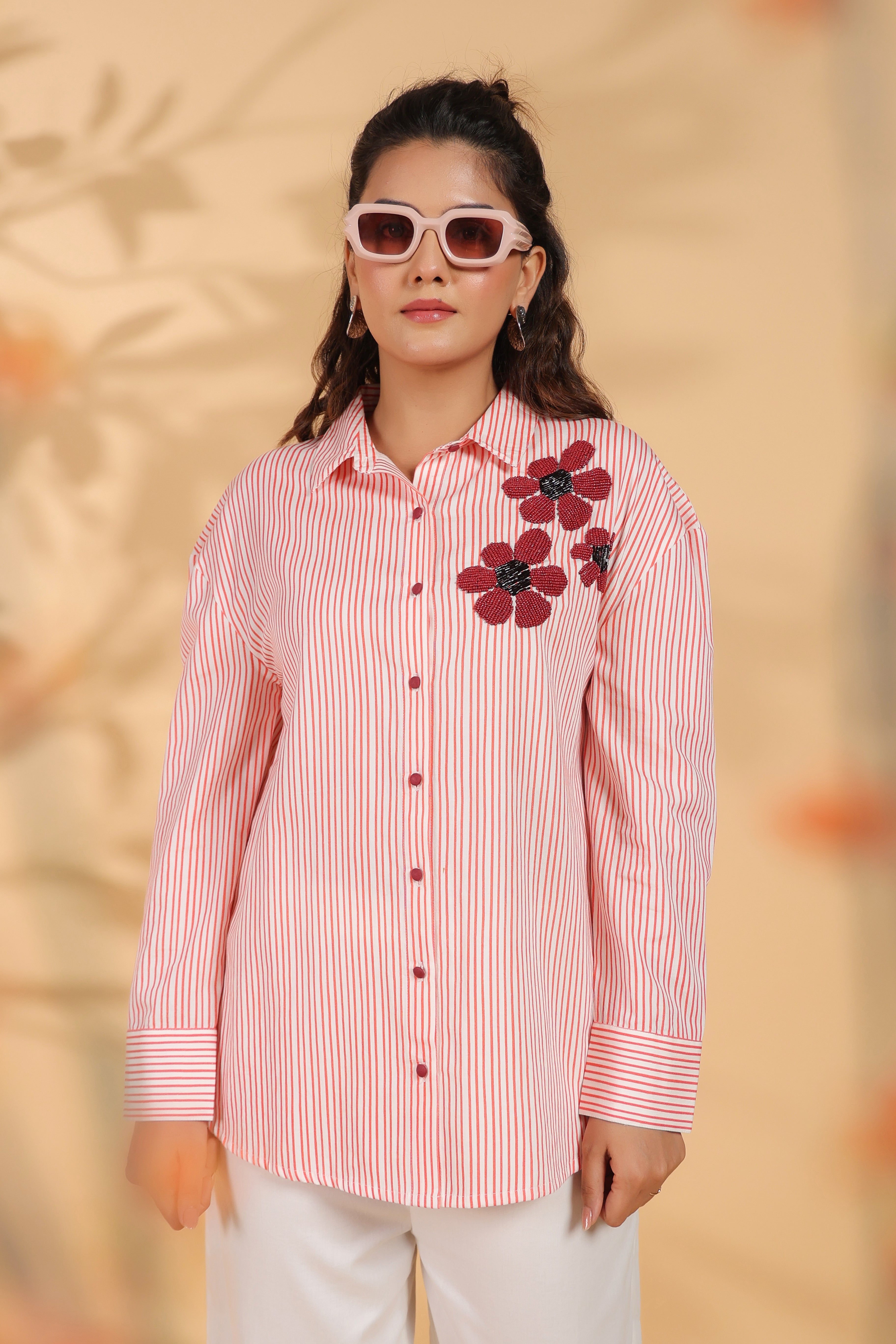 Designer Pink Embroidered Shirt