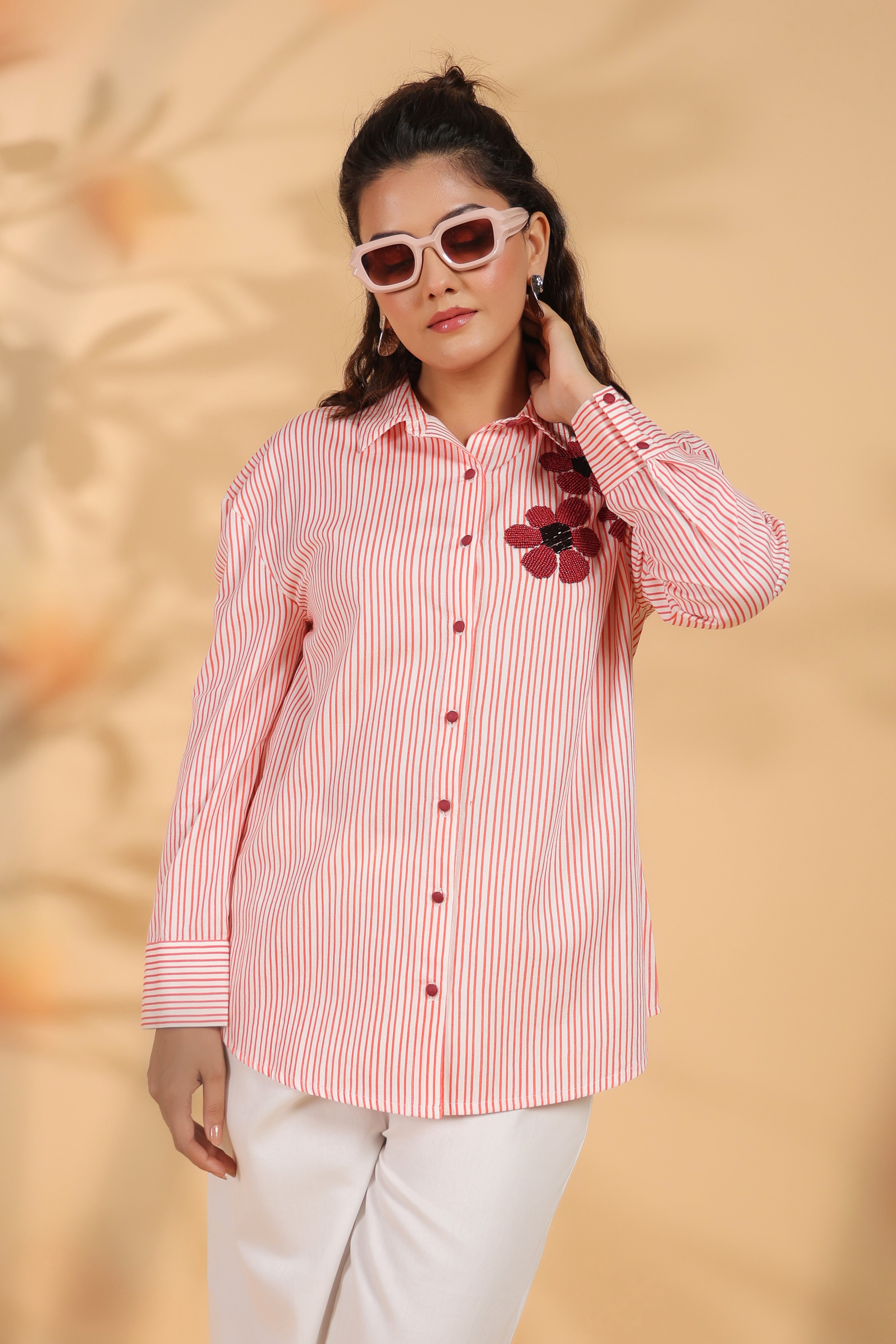 Designer Pink Embroidered Shirt