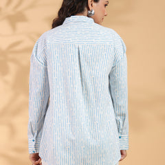 Cotton Blue Designer Embroidered Shirt