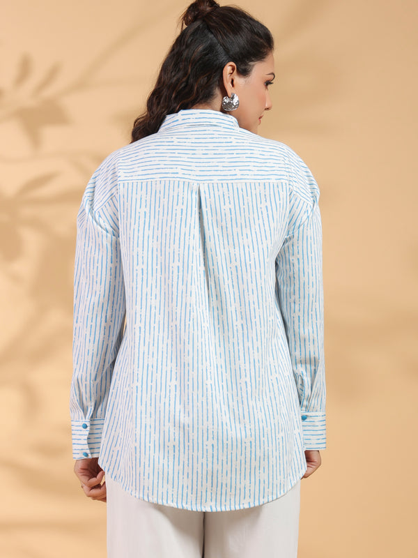 Cotton Blue Designer Embroidered Shirt