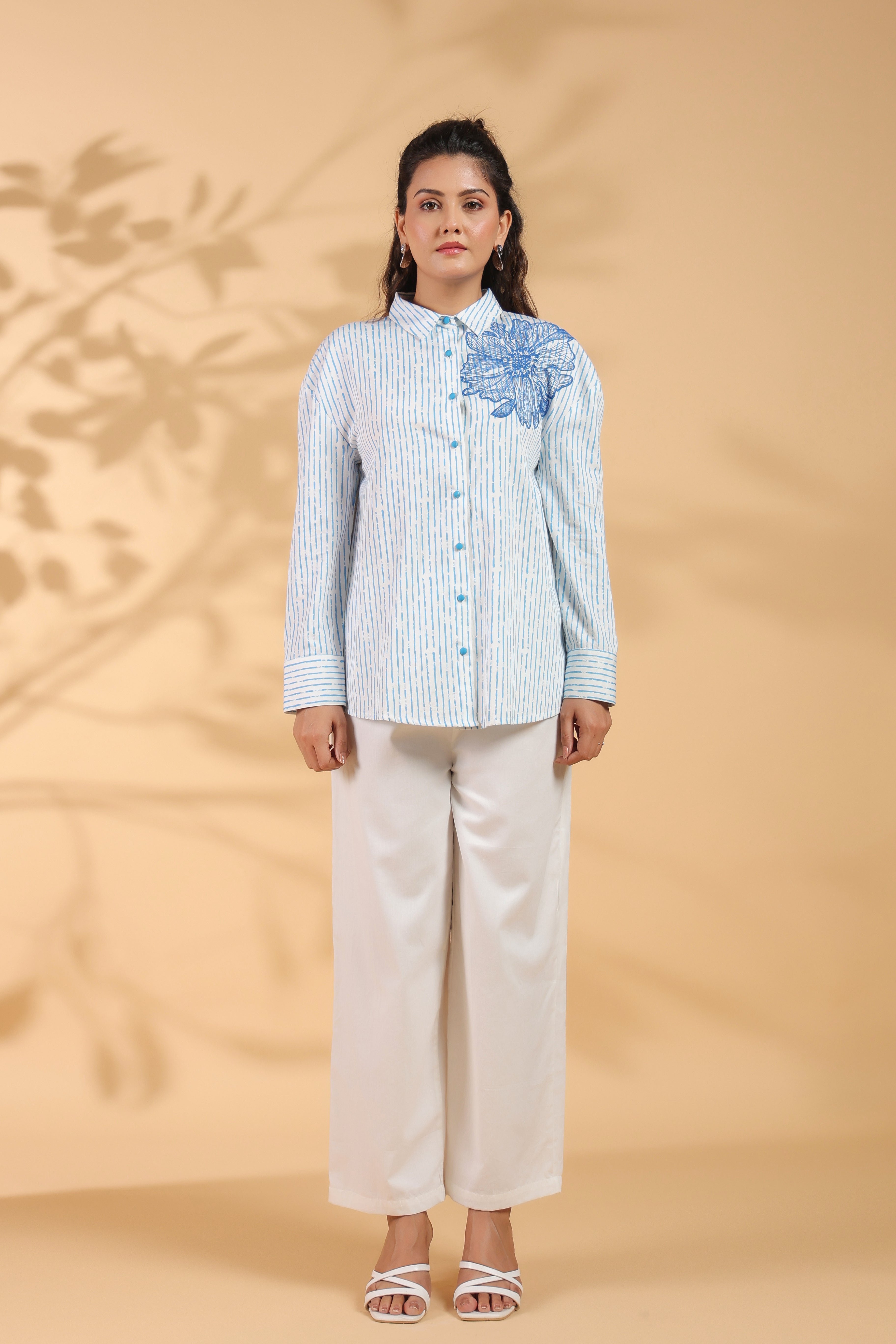 Cotton Blue Designer Embroidered Shirt