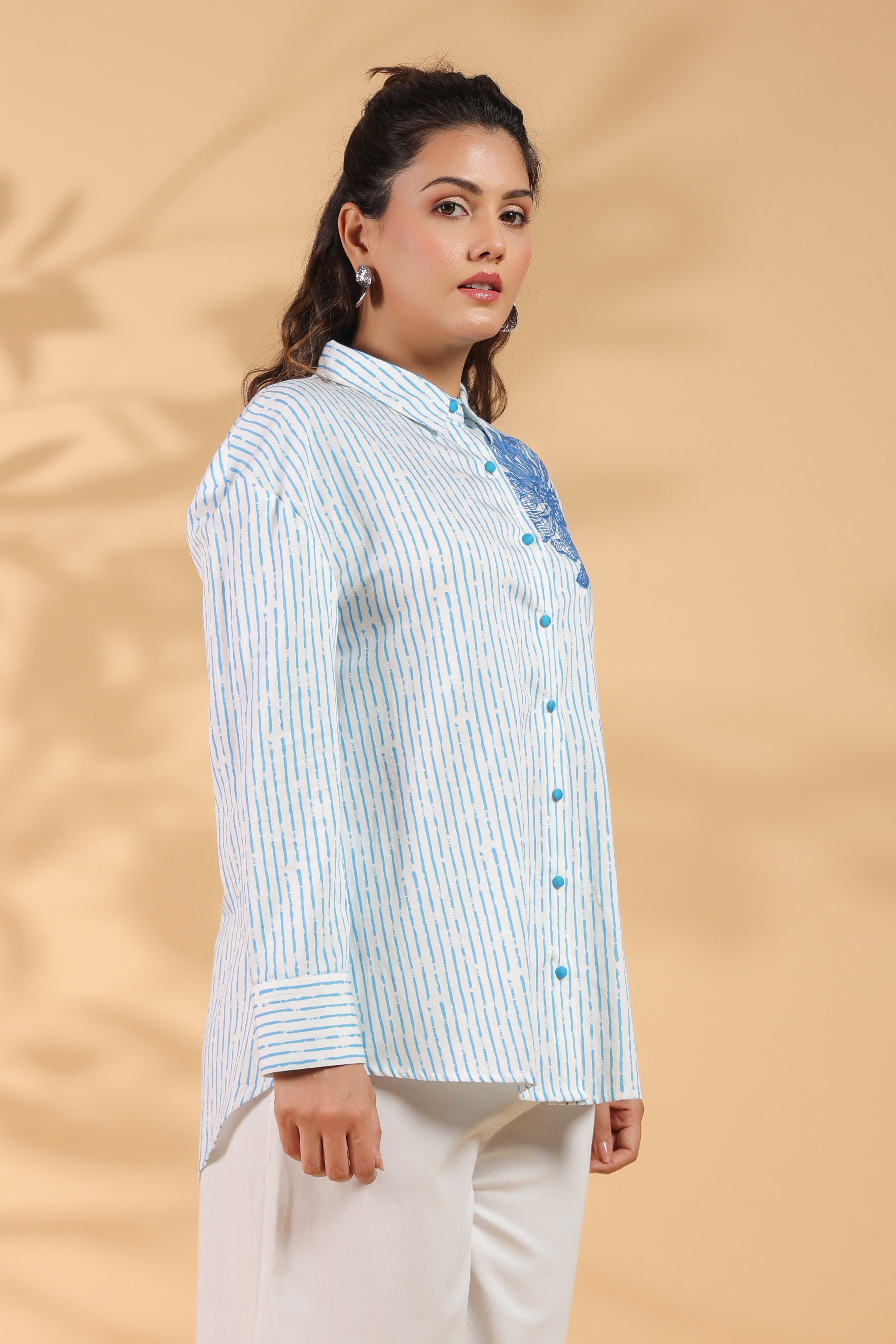 Cotton Blue Designer Embroidered Shirt