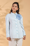 Cotton Blue Designer Embroidered Shirt