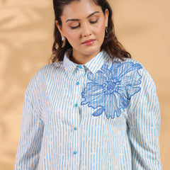 Cotton Blue Designer Embroidered Shirt