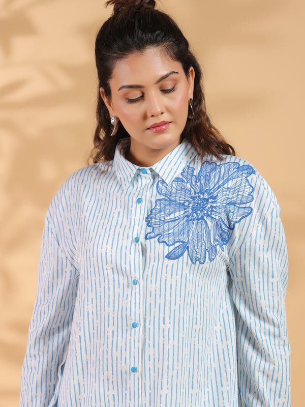 Cotton Blue Designer Embroidered Shirt