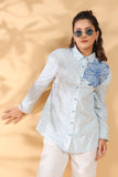 Cotton Blue Designer Embroidered Shirt