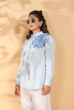 Cotton Blue Designer Embroidered Shirt