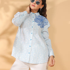 Cotton Blue Designer Embroidered Shirt