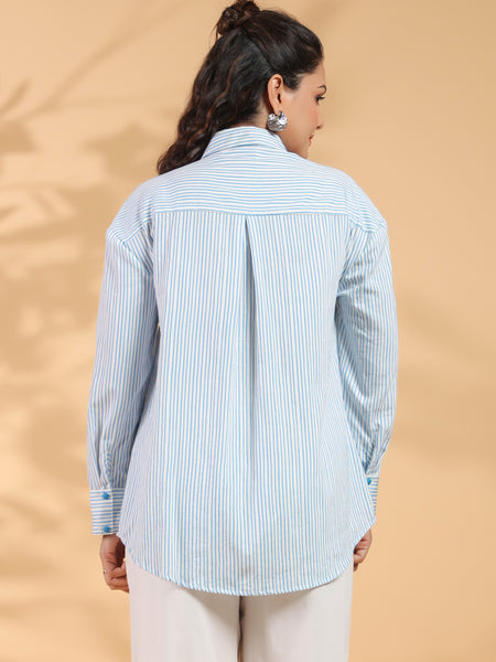 Designer Blue Shirt Pattern Top