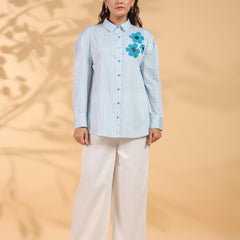 Designer Blue Shirt Pattern Top