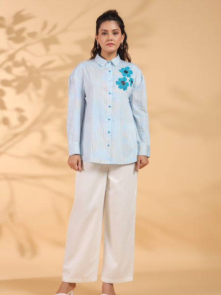 Designer Blue Shirt Pattern Top