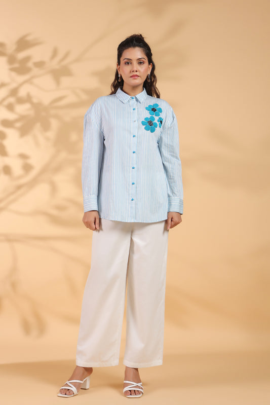 Designer Blue Shirt Pattern Top