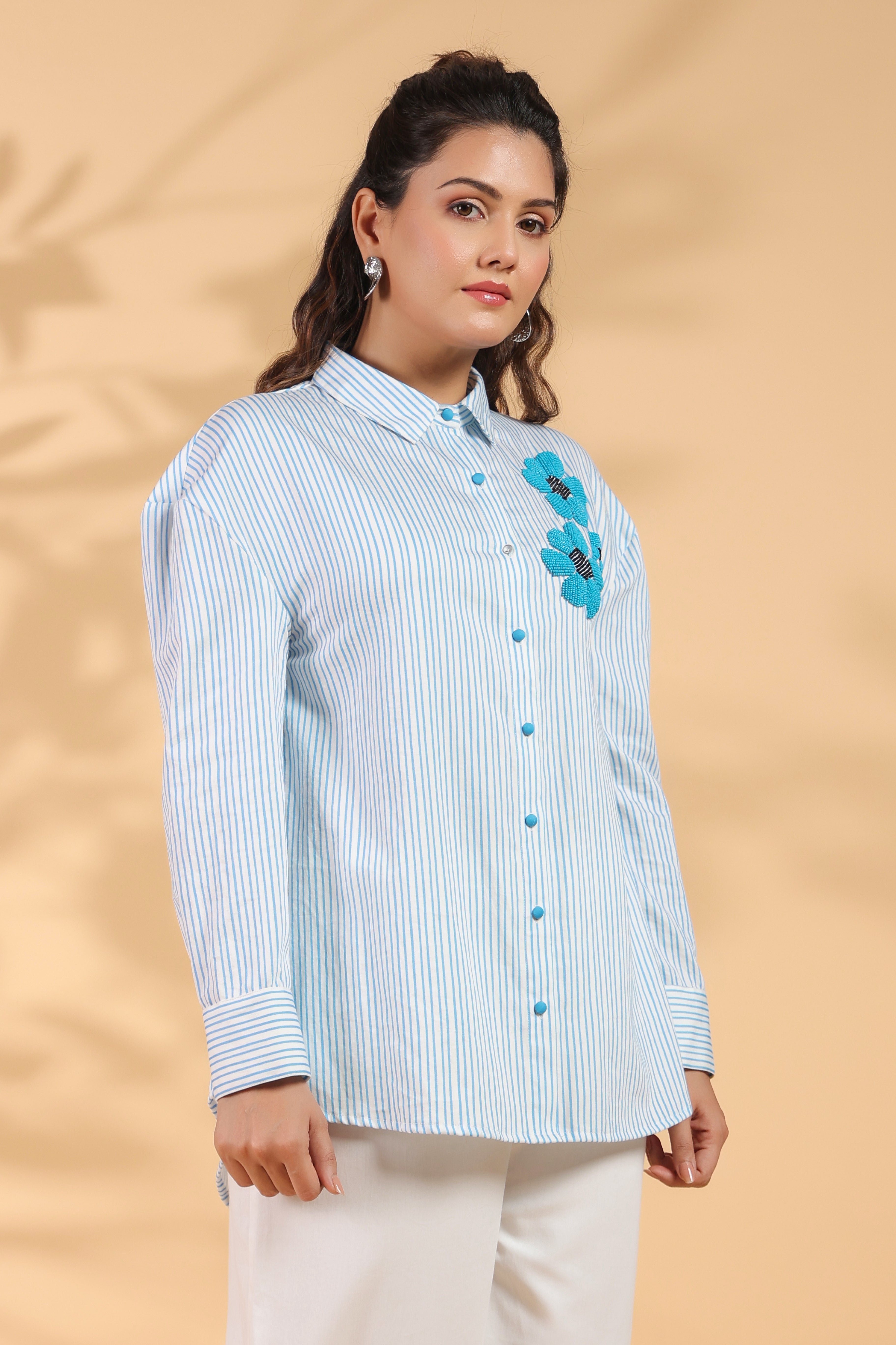 Designer Blue Shirt Pattern Top