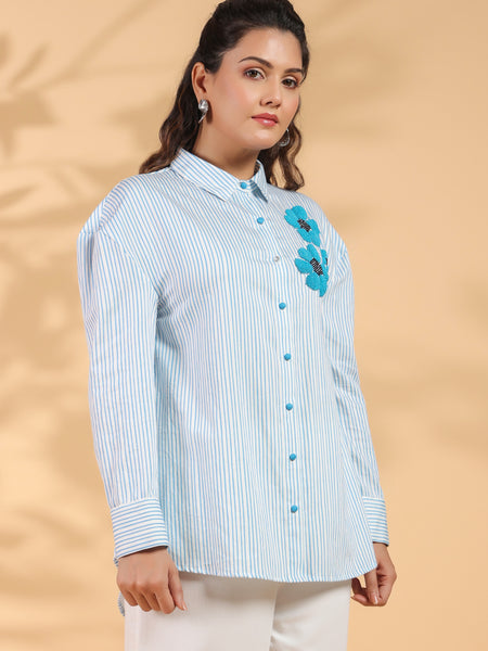 Designer Blue Shirt Pattern Top