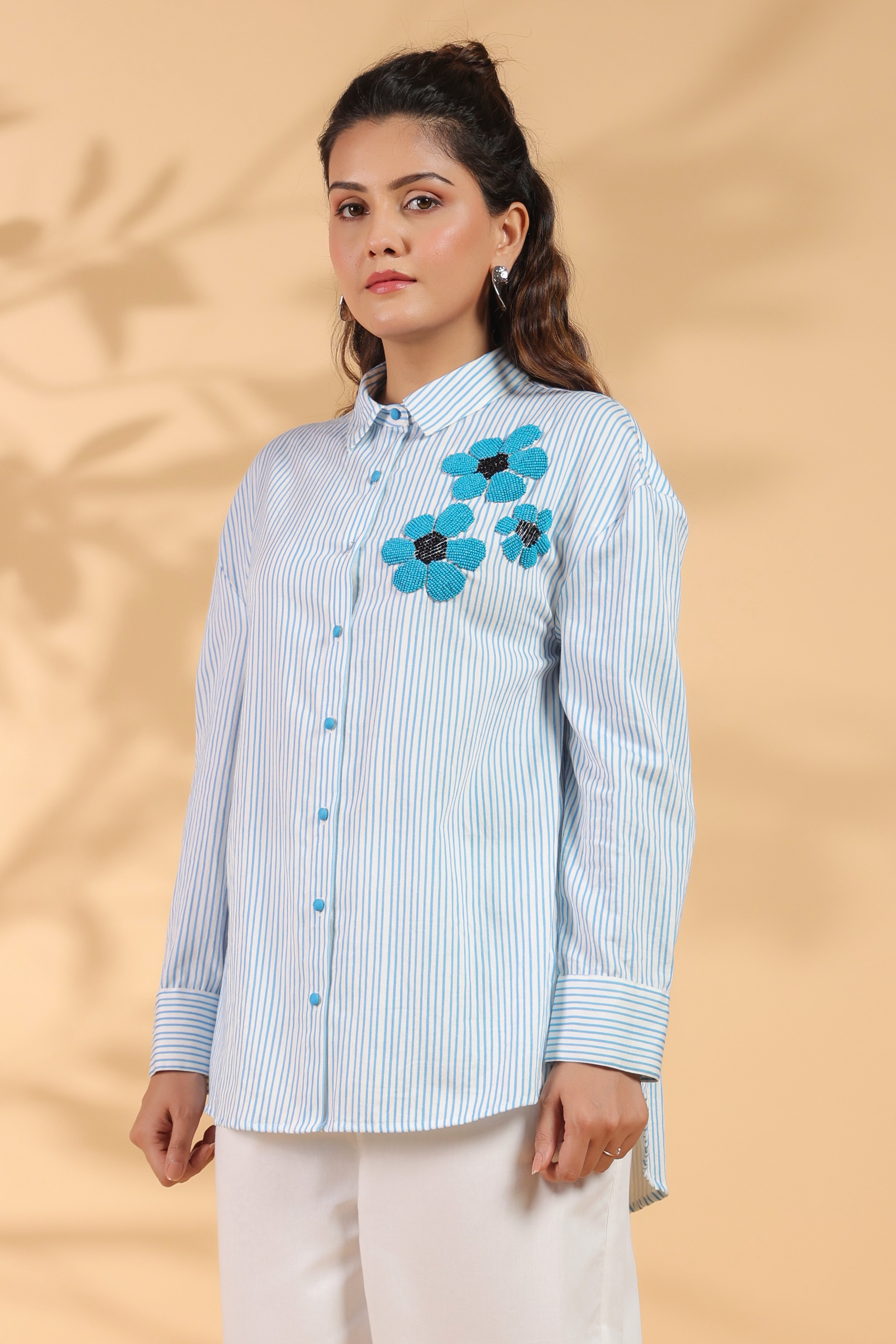 Designer Blue Shirt Pattern Top