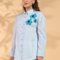 Designer Blue Shirt Pattern Top