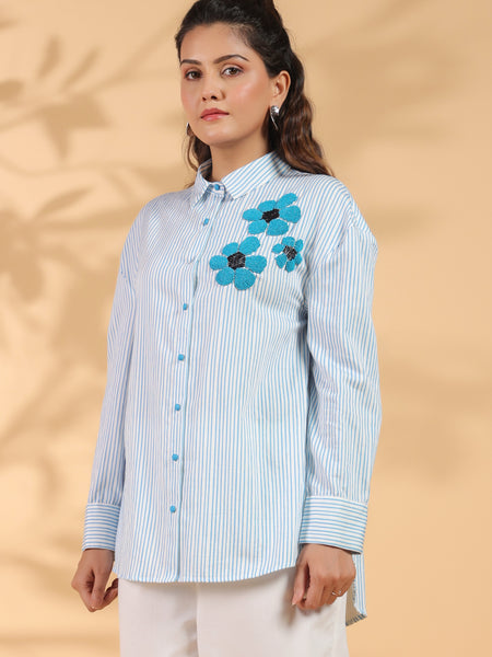 Designer Blue Shirt Pattern Top