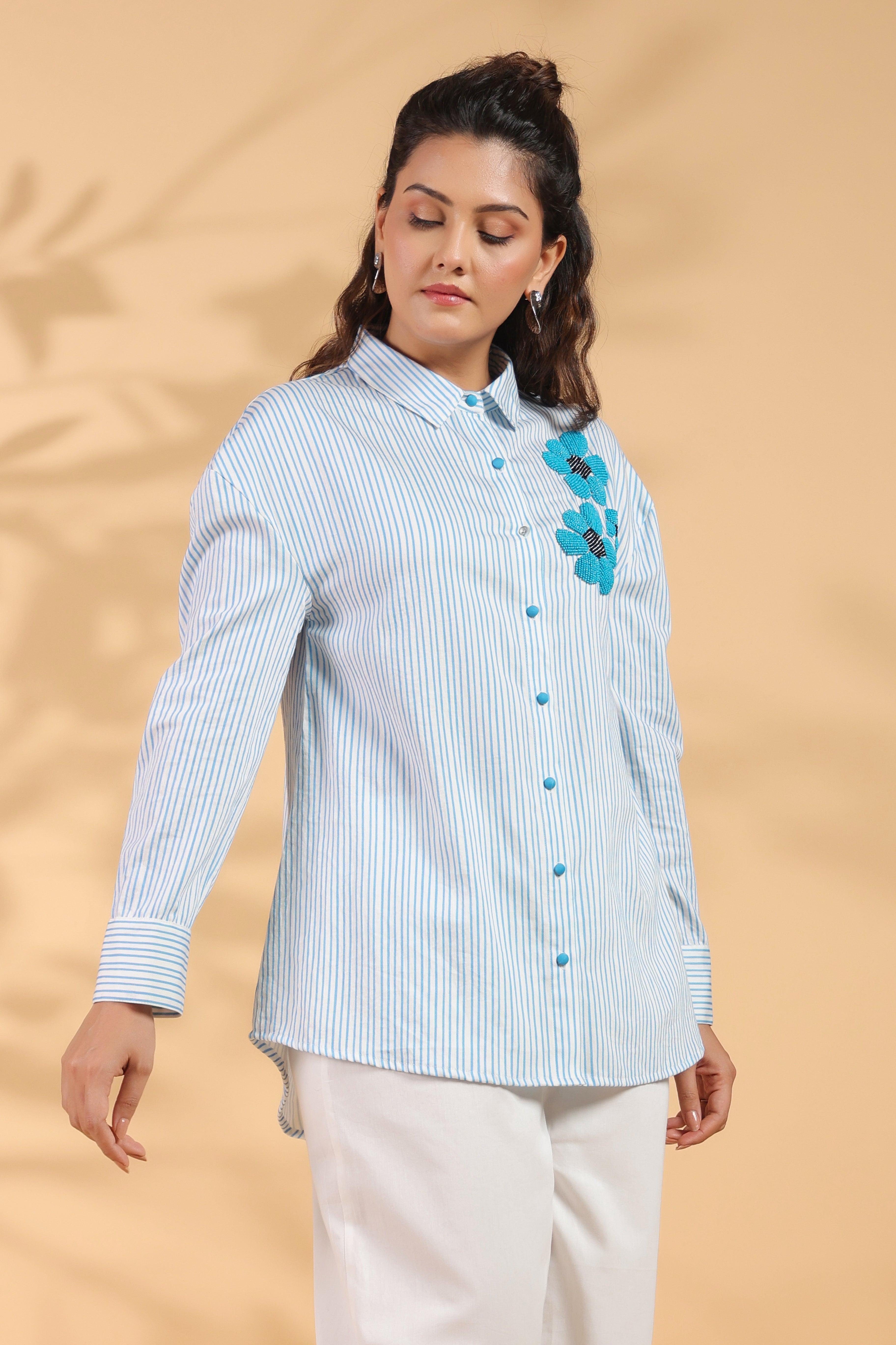 Designer Blue Shirt Pattern Top