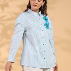 Designer Blue Shirt Pattern Top