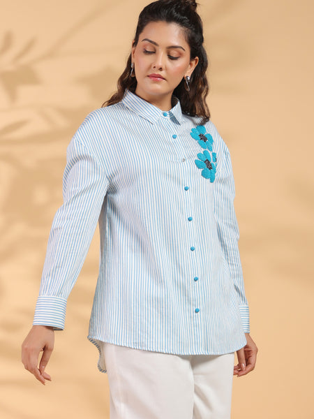 Designer Blue Shirt Pattern Top