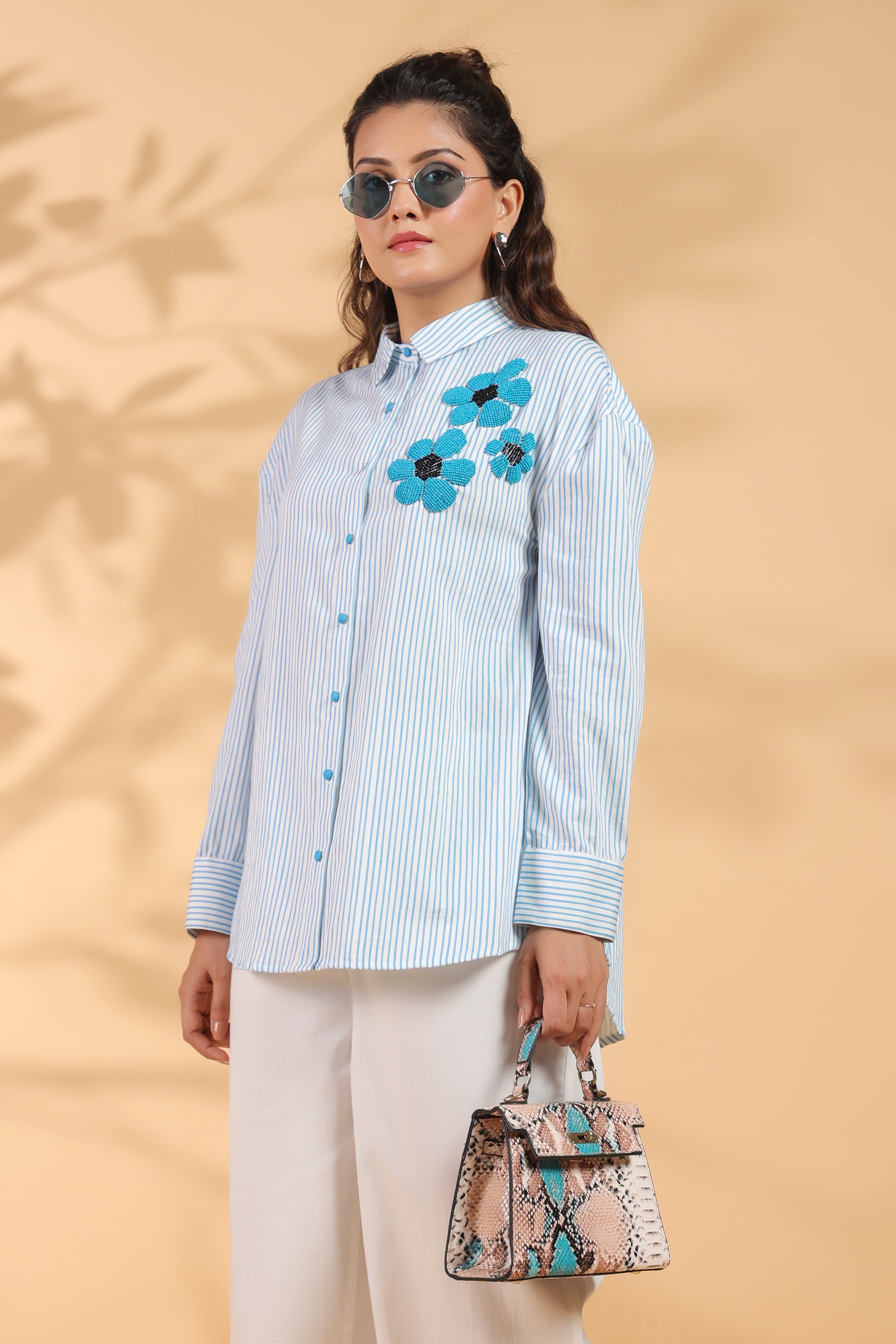 Designer Blue Shirt Pattern Top