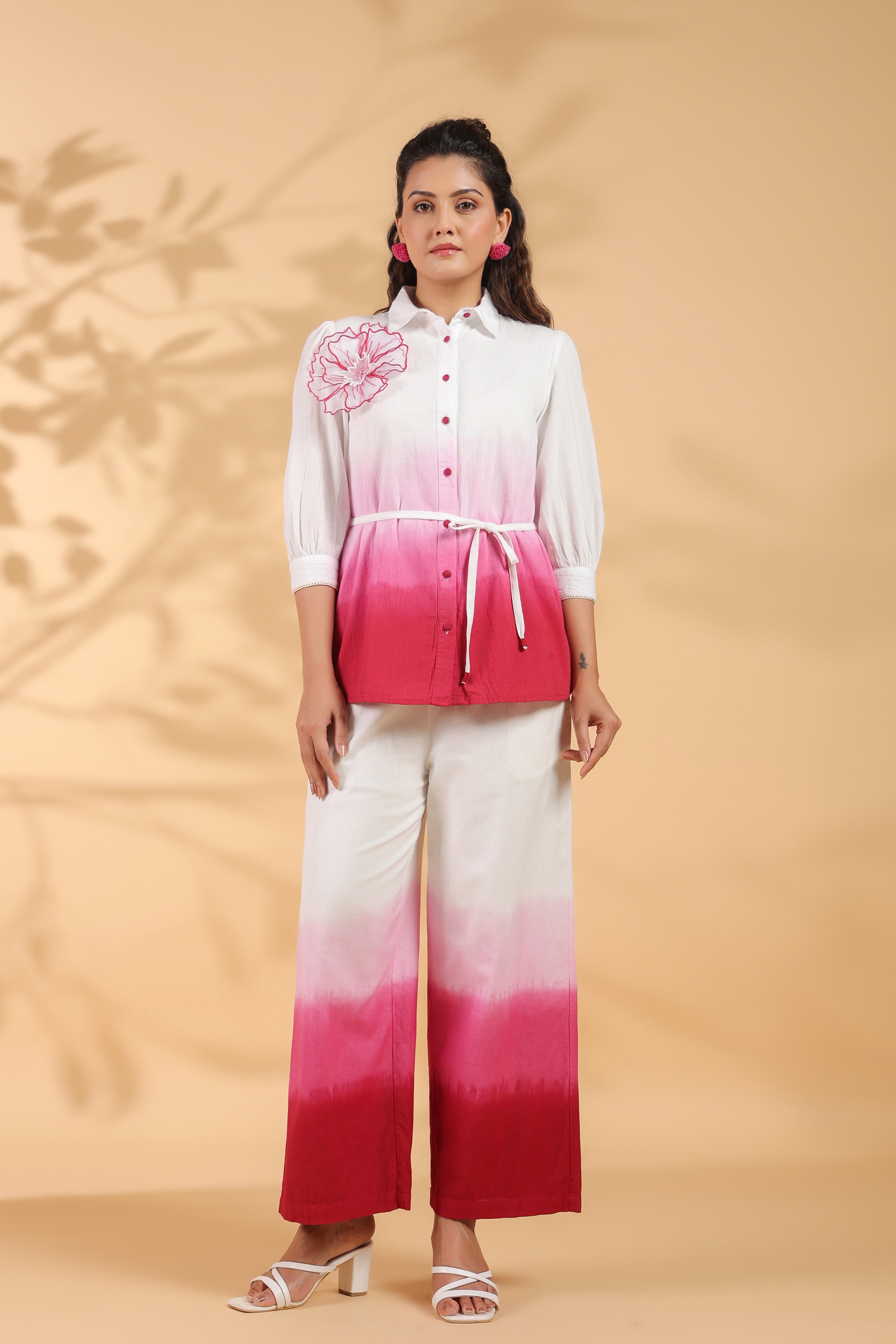 Pink Cotton Embroidery Co-Ord Set