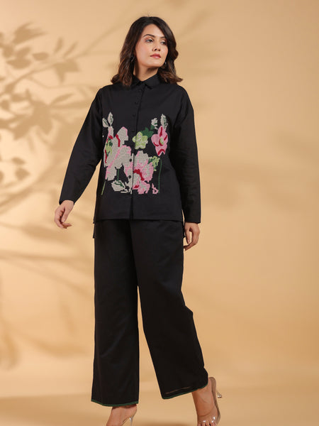 Black Collar Neck Co-Ord Set
