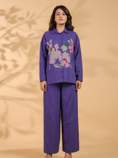 Purple Embroidery Work Co-Ord Set