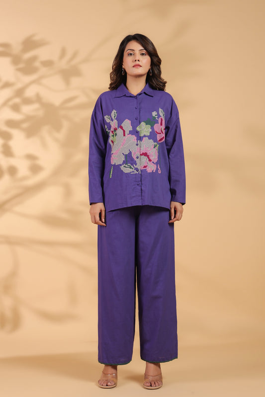 Purple Embroidery Work Co-Ord Set